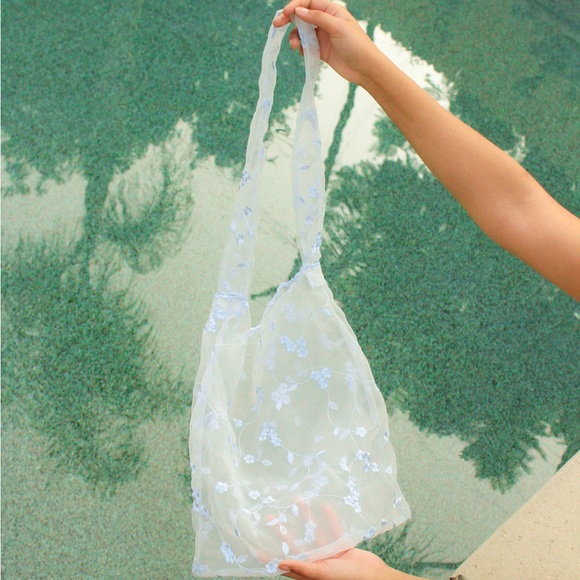 HANDMADE TOTE SLING SHOULDER CROSSBODY BAG in PASTEL BLUE - Picture 3 of 6